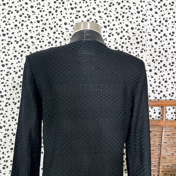 NEW Ming Wang | Black Faux Leather Trim Long Sleeve Knit Tunic Sweater Jacket XS - Picture 7 of 11